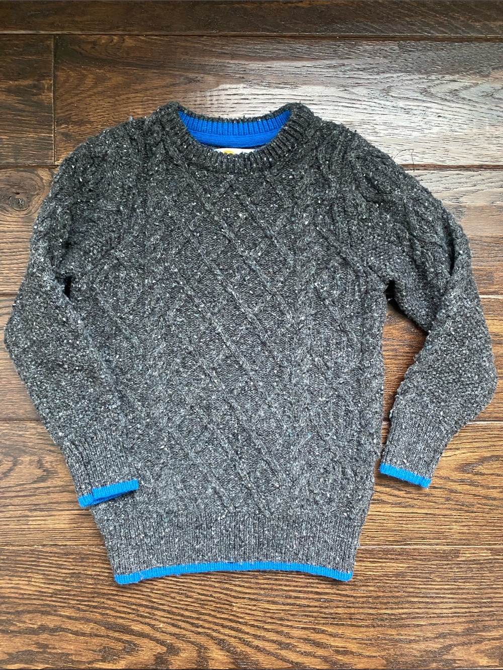 Mini Boden Charcoal Crewneck Sweater with Blue Trim